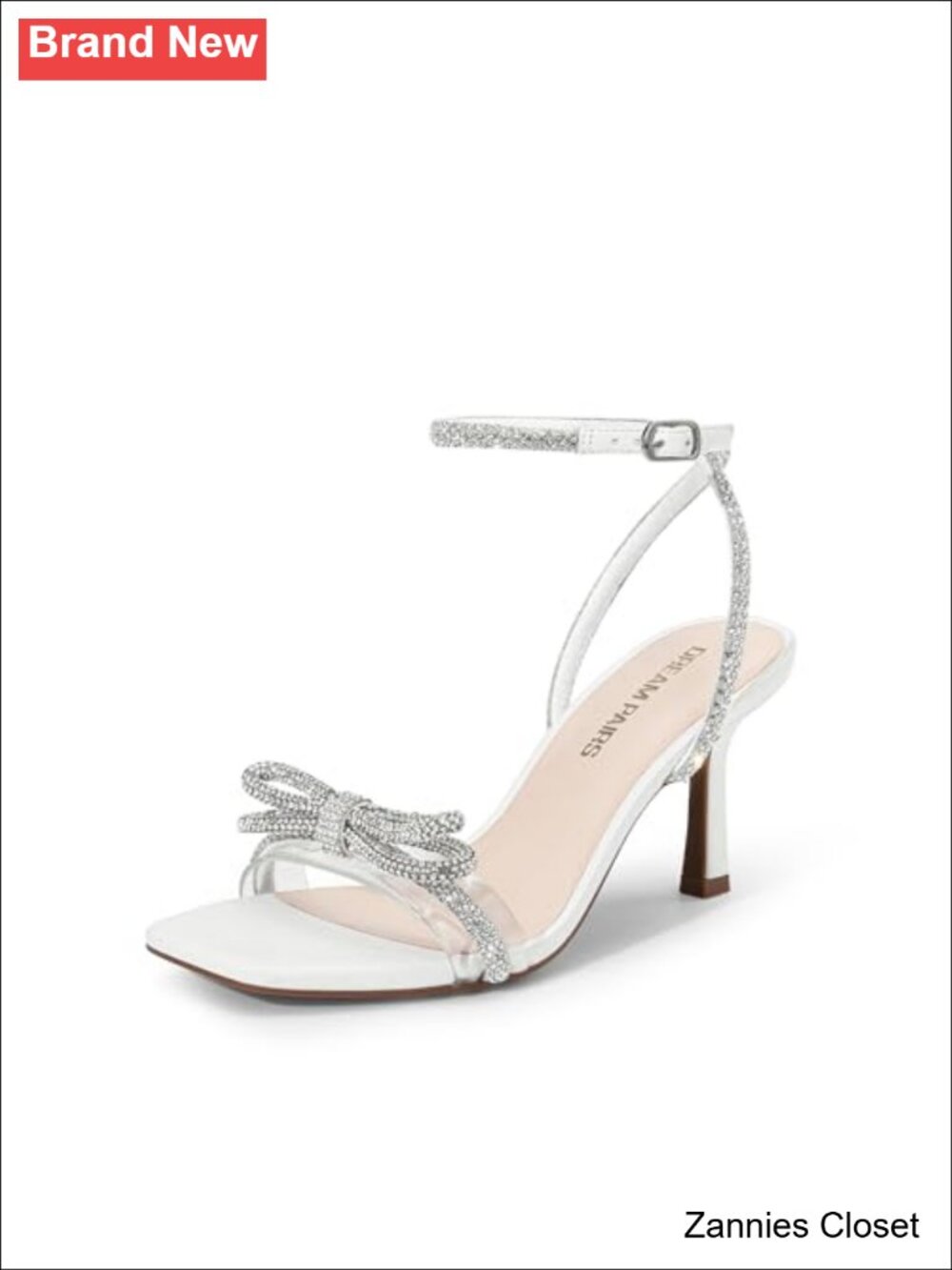 ✨ Heeled Sandals Rhinestone Ankle Strap Stiletto Square Toe Faux Leather Dress